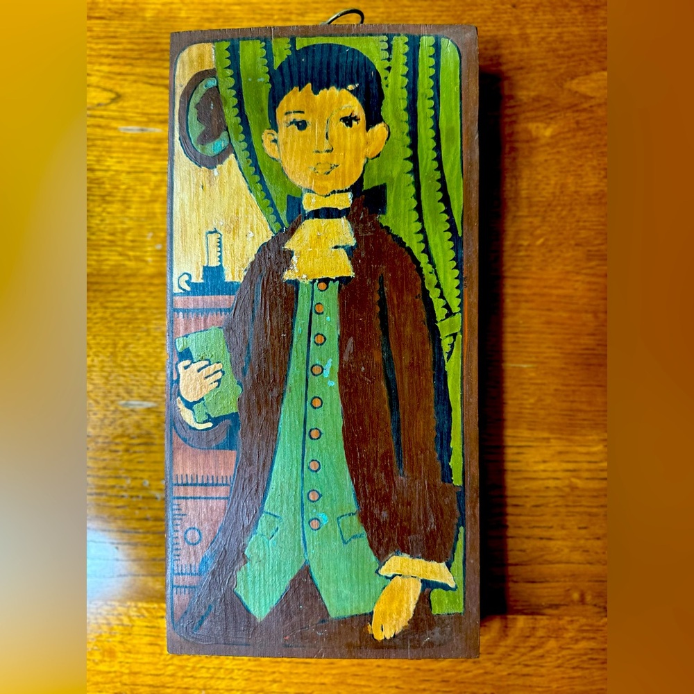 ANTIQUE FOLK ART PORTRAIT PAINTING|BOY
WITH A BOOK VGUC